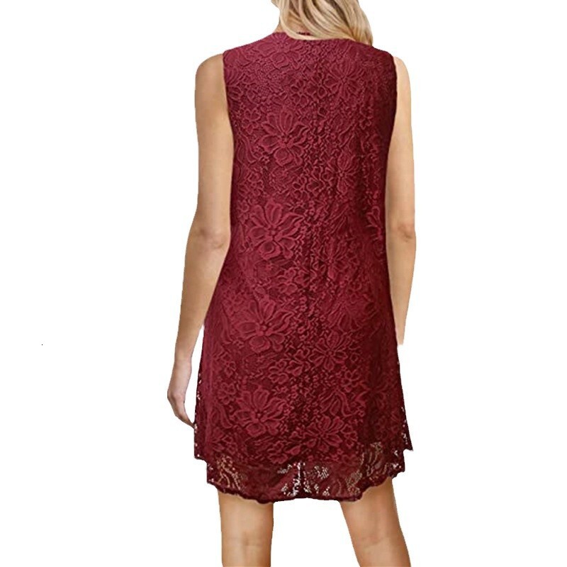 women's wear Summer New 2021 Women's Round Neck Sleeveless Lace Dress Women