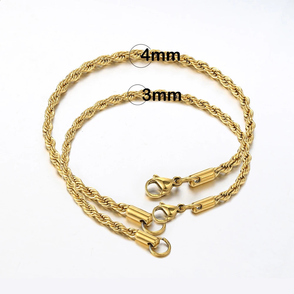 Stainless Steel Rope Chain Bracelet Women Bangle Gold Color Minimalist 3mm 4mm Hand Accessories Trend Hippie Jewelry Female C048 250528