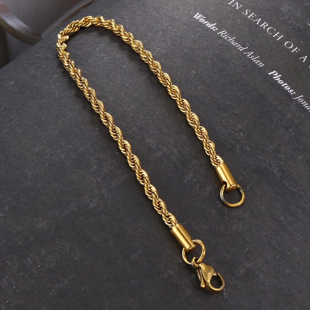 Stainless Steel Rope Chain Bracelet Women Bangle Gold Color Minimalist 3mm 4mm Hand Accessories Trend Hippie Jewelry Female C048 250528