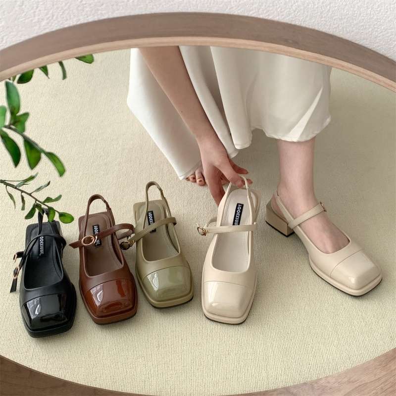 Women's Peep Sandals Summer 2025 New Fairy Style Gentle Single Versatile Chunky Heel Square Toe Mary Jane Shoes ddmythur