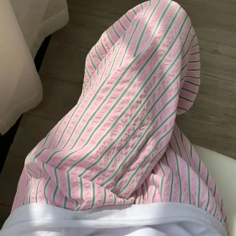 Korean Casual Striped Drawstring Straight Pant Y2k Women Loose Holiday Pants Perppy Sweet Pink High Waist Office Trousers 250603