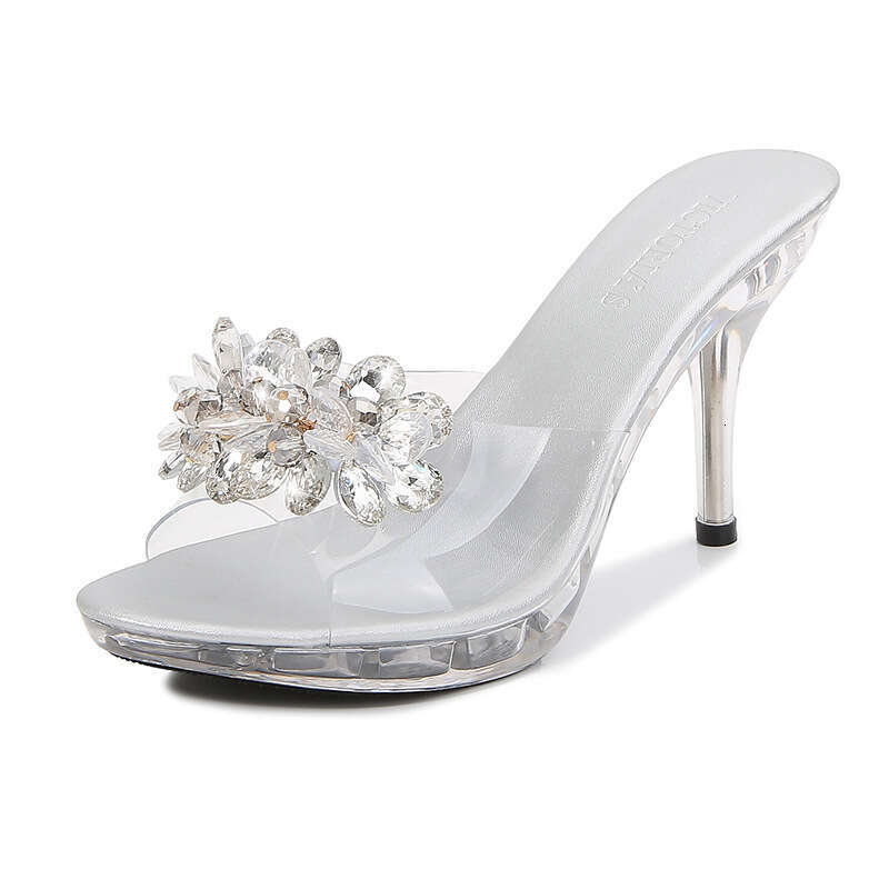 Super High Heels High Heel Slippers For Women Summer New Sexy Crystal Transparent Stiletto Glass Rhinestone Outdoor Sandals Platform High Heels
