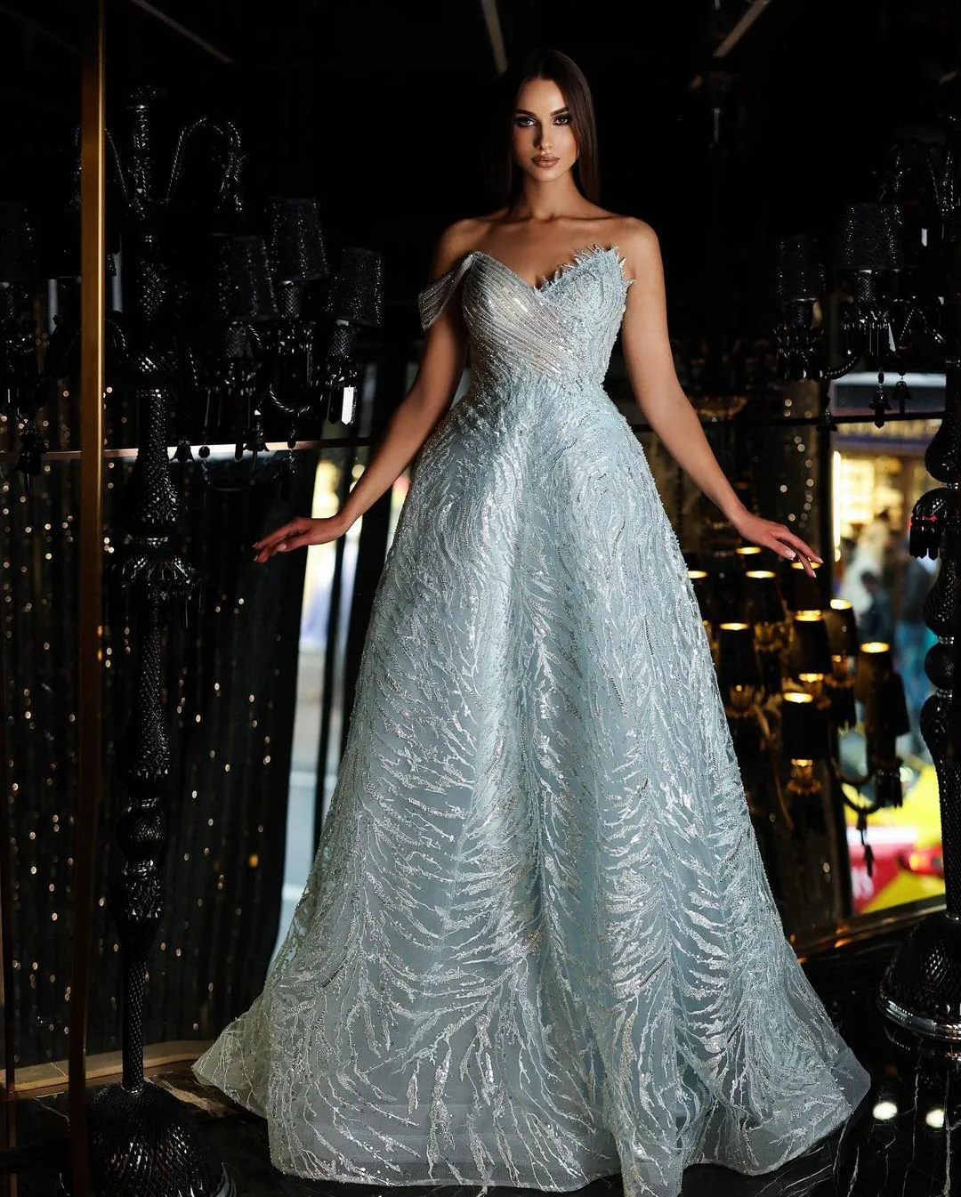 Fashion Evening Dresses Sequins One Shoulder A Line Party Banquet Dance Sleeveless Princess Party Prom Gowns Sweep Train Vestidos De Noche