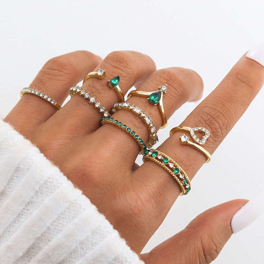 Creative Personality Emerald Butterfly Open Metal Style Stackable Knuckle Ring Set of 9