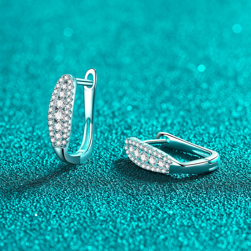 S925 sterling silver hoop earrings with moissanite stones, elegant and minimalist design, perfect for daily wear or special occasions