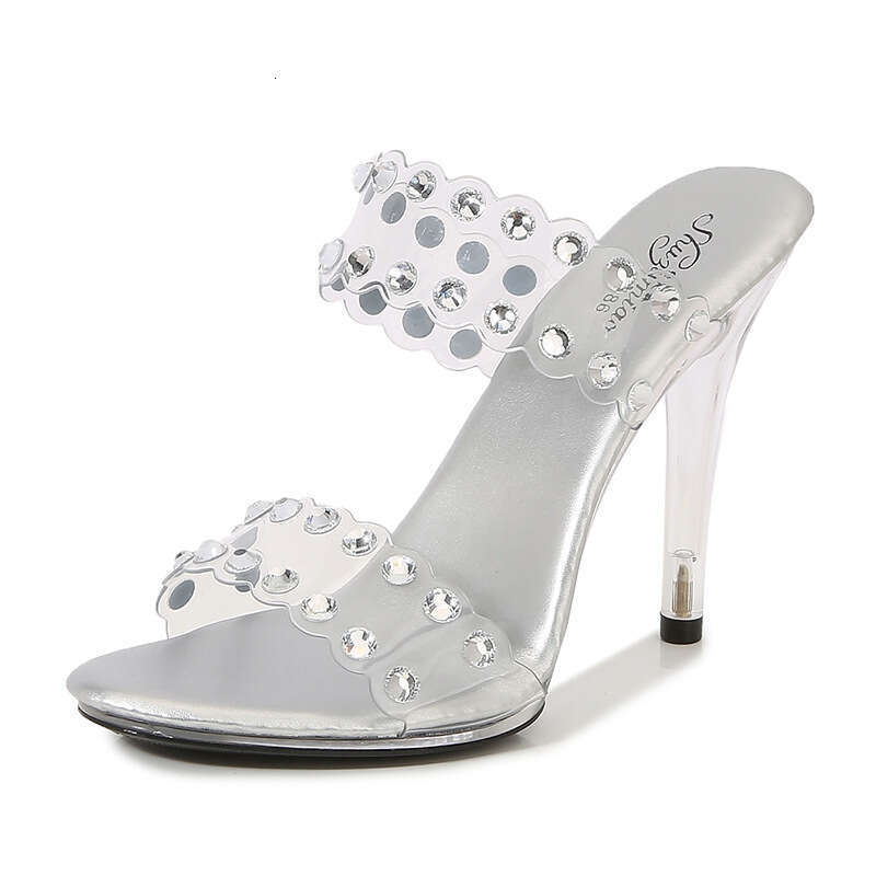 Super High Heels Fashion Sexy 11Cm Summer Rhinestone One-Strap Stiletto Super Heels Sky High Slippers Platform High Heels