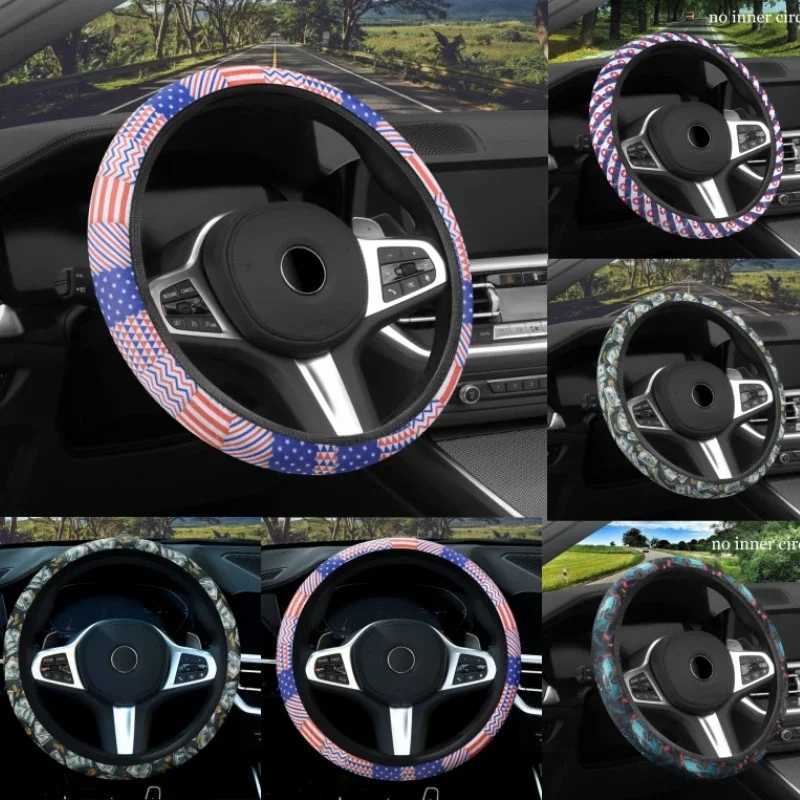 NEW Car steering wheel cover elastic no inner ring breathable non-slip American print handlebar cover R250603