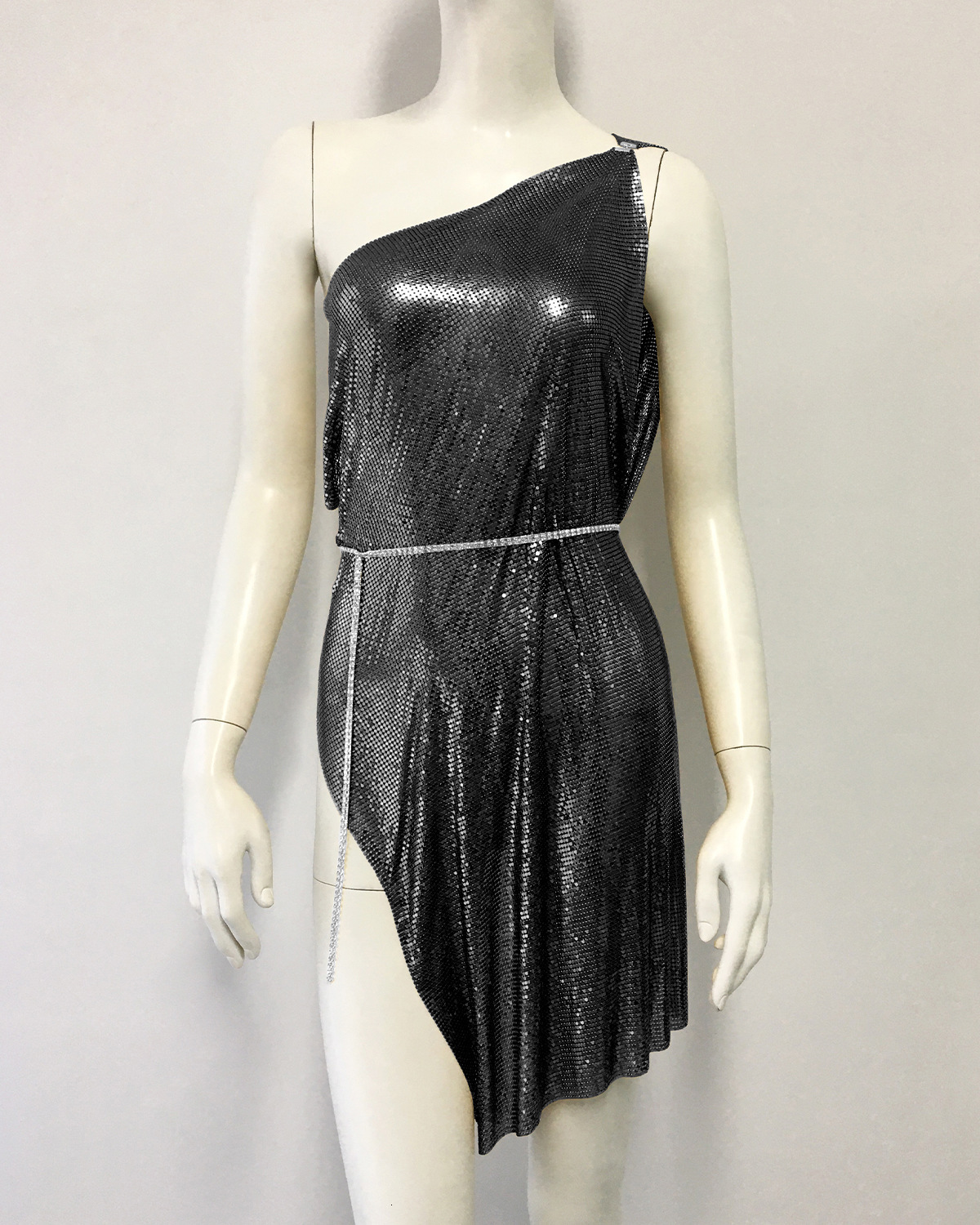 women's wear Women's Metallic Sequin Sexy Hot Girl Rhinestone Strap Asymmetric Shoulder Dress