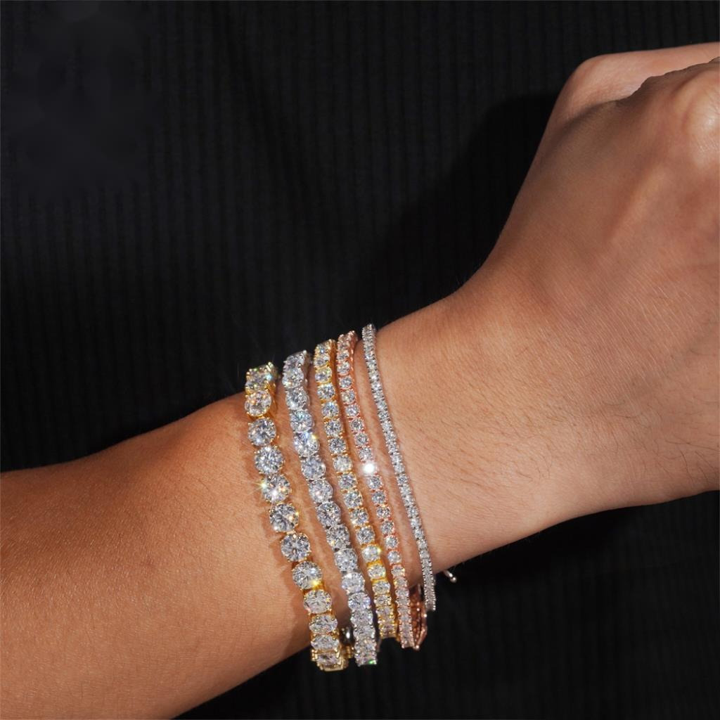 Bulk Stock Hip Hop Iced Out Jewelry 925 Sterling Silver VVS1 2mm 3mm 4mm 5mm 6.5mm Moissanite Diamond Cluster Tennis Bracelet