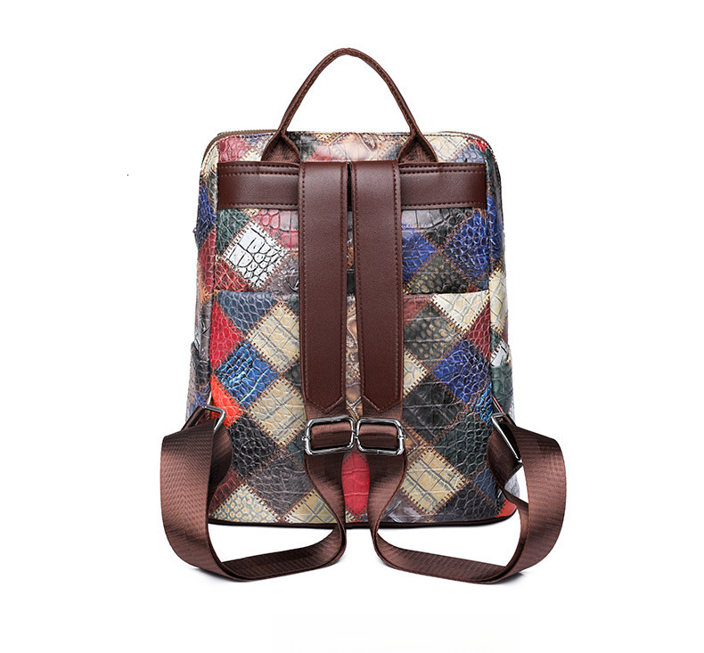 Free Shipping Colorful Backpack Versatile Trendy Designer Bag Outdoors Quilted Travel Backpack Patchwork Cowhide Trendy Snake Skin Pattern Women'