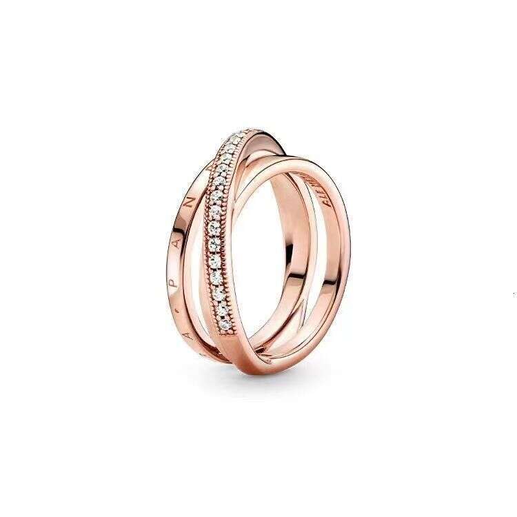 Pan's White Copper Silver-Plated S Three-Ring Stacking High-End Heart-Shaped Diamond-Inlaid Couple Rings Trendy Style Ring