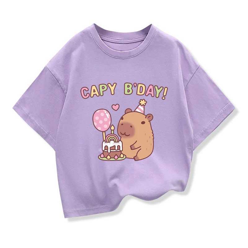 Kids Loose Clothes Short Sleeve T-shirt 2025 Boys Girls Cotton O-neck Tops Tee Summer Children Clothes Cute Capybara Printed T250603