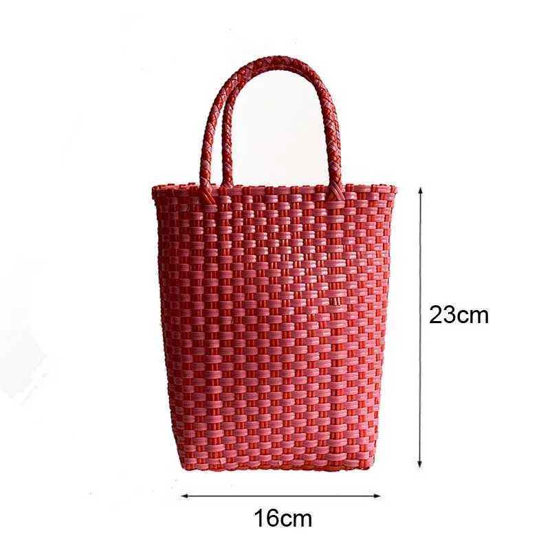 Hylhexyr Ins Plastic PP Hand Woven Beach Bag Vegetable Basket Bags Str Shopping Tote Carry Handbag Y250603