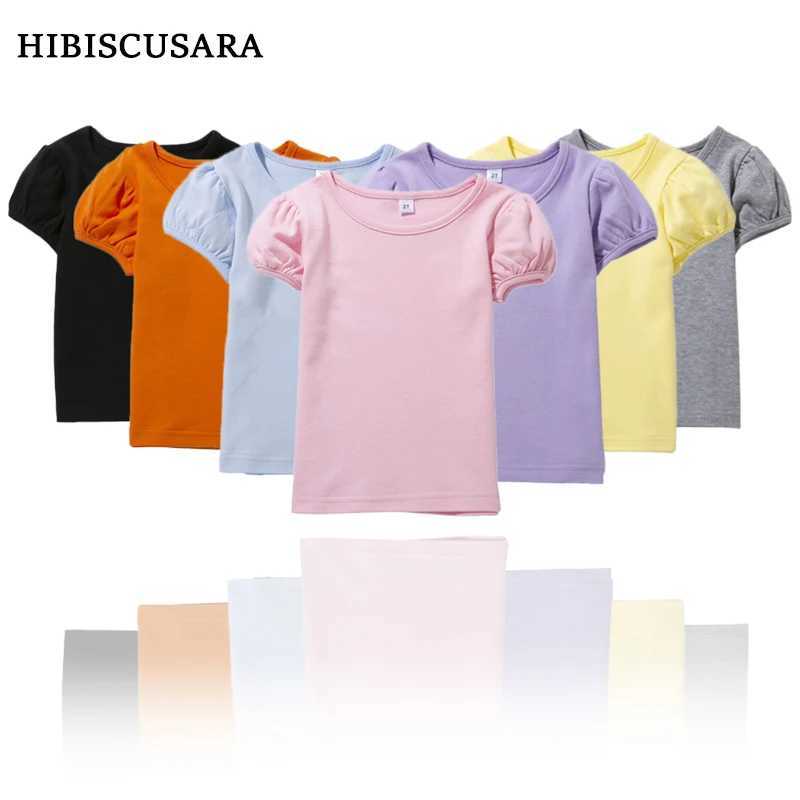 Girls 100% Cotton Short Sleeve Summer Puff Tee T-shirts for School Play Toddlers Teenagers Casual Tops Tees Solid 1-14Yrs T250603