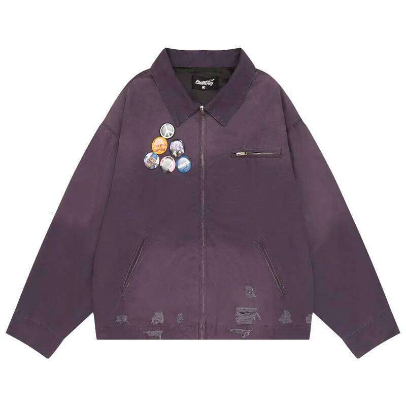 Men's Fashion Vintage Hip Hop Jeans Jacket With Badges High Streetwear Retro Denim Coat Outerwear For Male