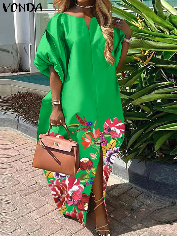 Plus Size 5XL Women Bohemian Satin Silk Maxi Long Dress 2025 Summer Sundress Elegant V Neck Vestidos Casual Loose Robe Femme 250526