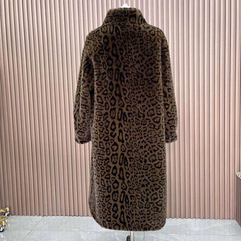 Winter Women Imitation Leopard Print Jackets Long Faux Fur Coat Fabric Thick Warm Outerwear Oversize Streetwear Coats