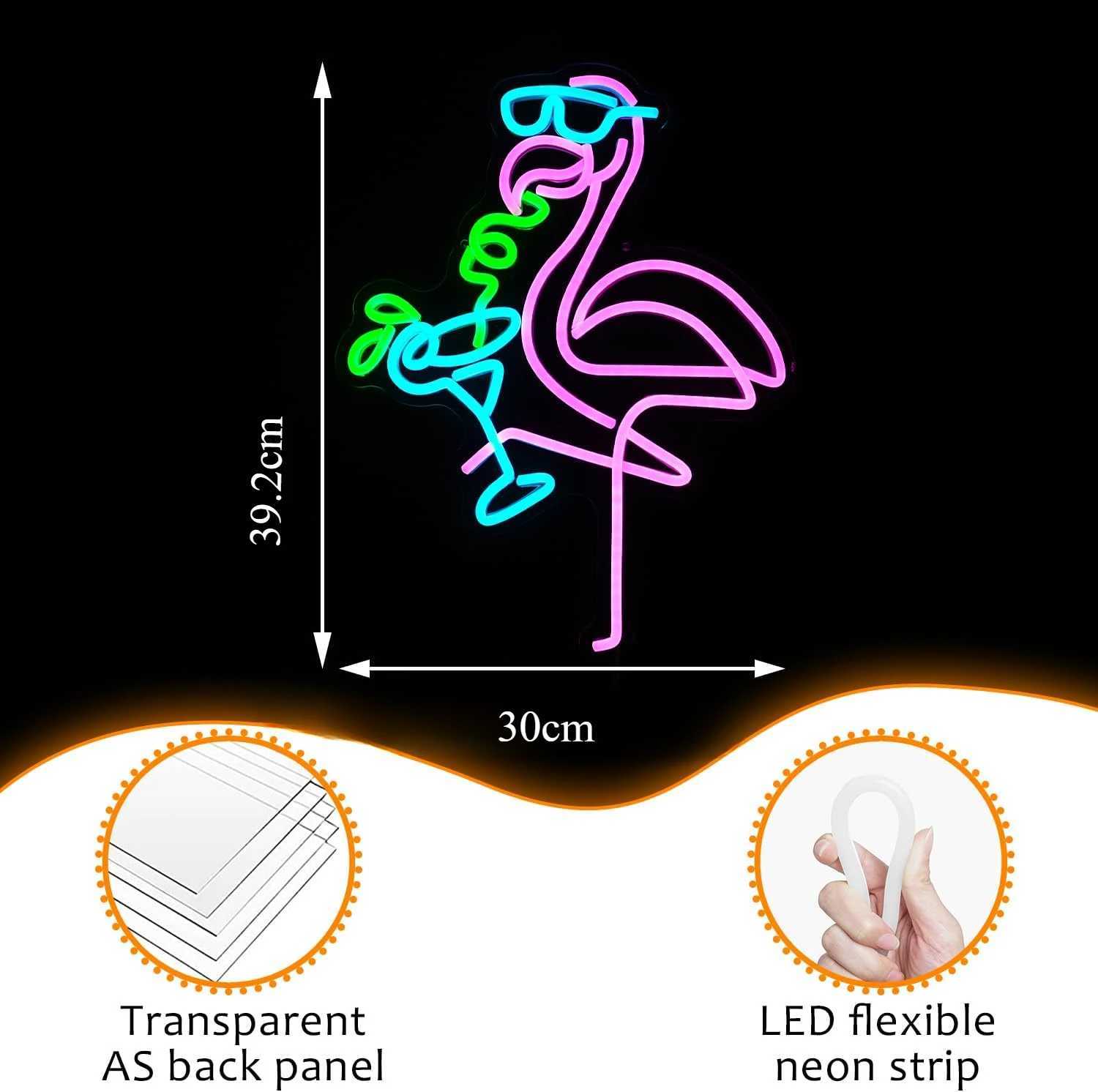 Flamingos Drink Neon Sign USB Powered LED Dimmable Neon Light for Living Room Kids Room Bar Club Wall Decor Personalized Gift XJ250602