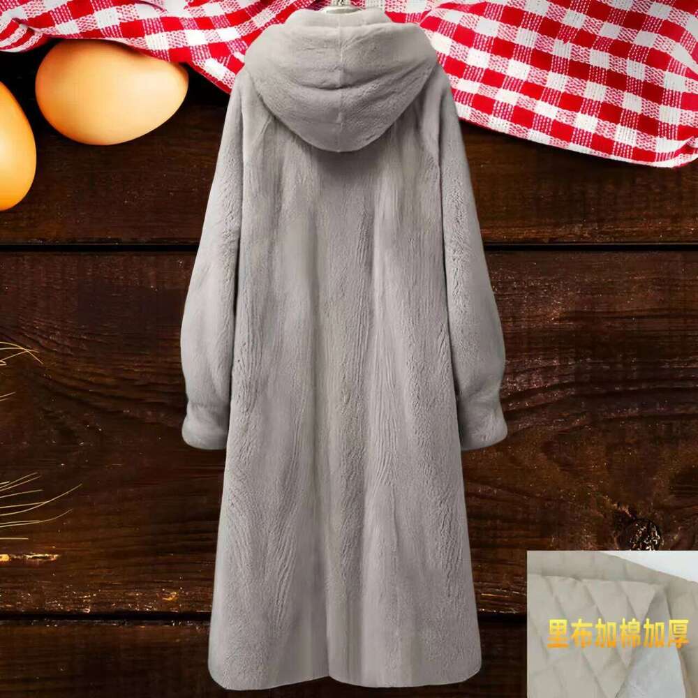 Faux Mink Fur Coat for Women,Covered Button Jackets,Hooded Overcoat,Female Clothes,Thicken Warm,Winter,2025