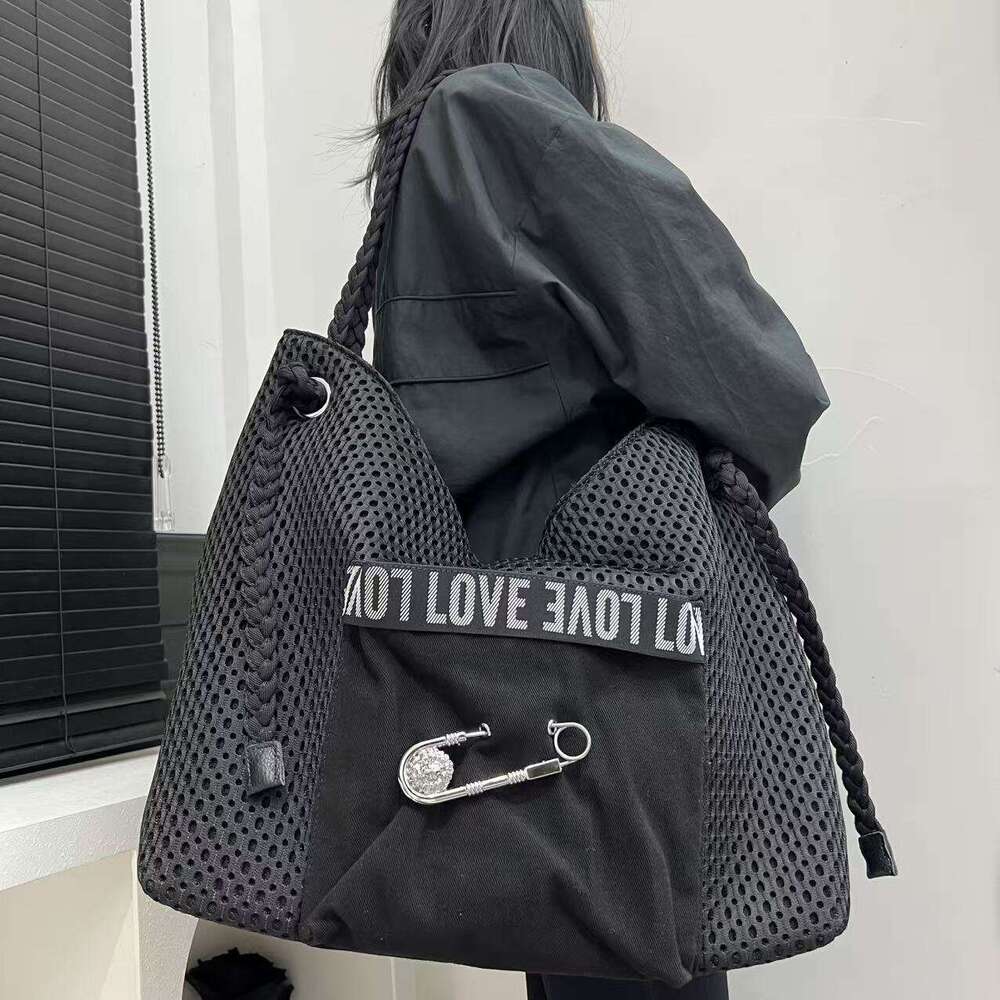 Exclusive Women's Casual Korean Style New Woven Shoulder Strap Crossbody Personality Large Pin Tote Bag
