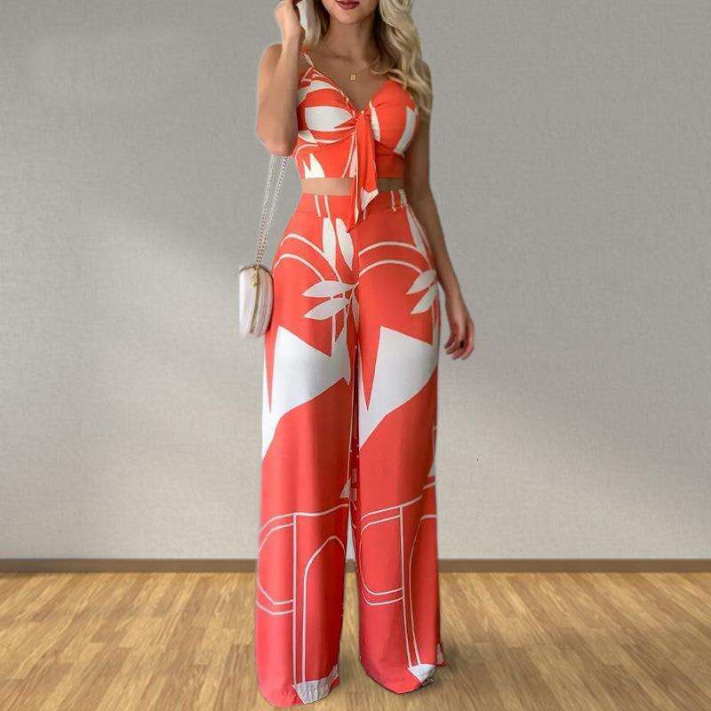 European and American women's set, personalized temperament, straight leg pants, sexy top, fashionable suit, 2025 new casual versatile fashion cl