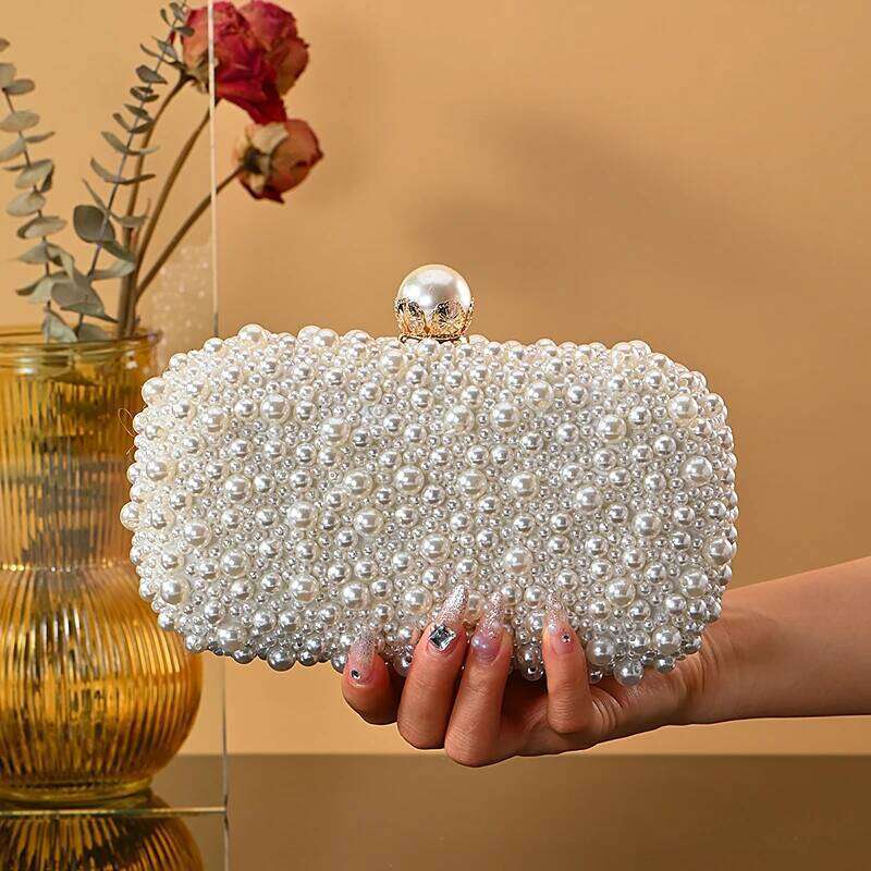 wedding evening handmade chain shoulder Full Beaded clutch bag Ladies Artificial Pearls Handbag for Wedding Party
