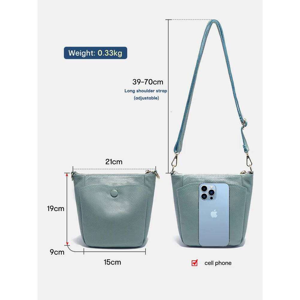 Zency Laides Small Soft Genuine Leather Handbag Casual Women Crossbody Simple Bucket For Phone Female Purses Grey Bag