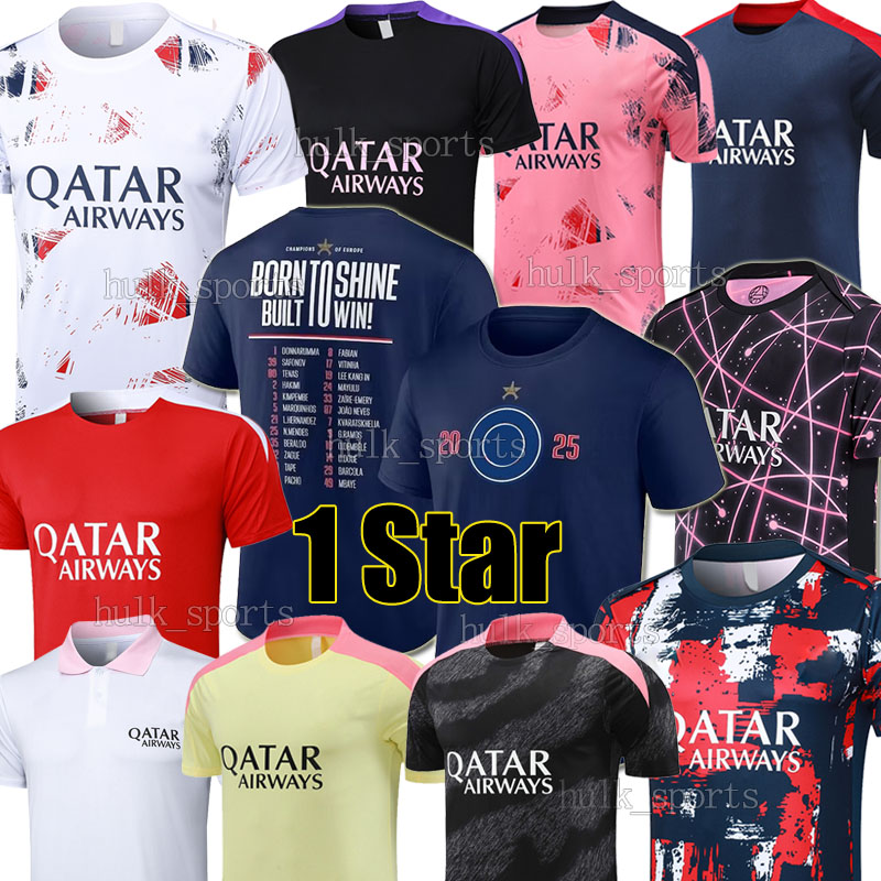 24/2025/26 D.DOUE KVARATSKHELIA soccer jerseys training vest polo pre-match shirts O.DEMBELE BARCOLA JOAO NEVES VITINHA KIMPEMBE Maillots de football shirt wings