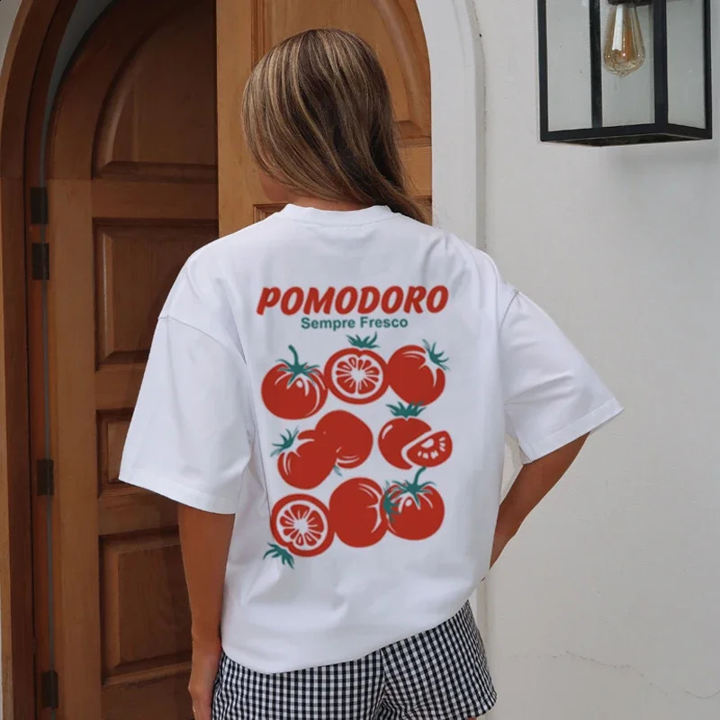 Vintage Tomato Graphic Tees Italian Pomodoro Shirt Cute Aesthetic Vegetable T-Shirts Women Summer Cottagecore Streetwear Tops 250529