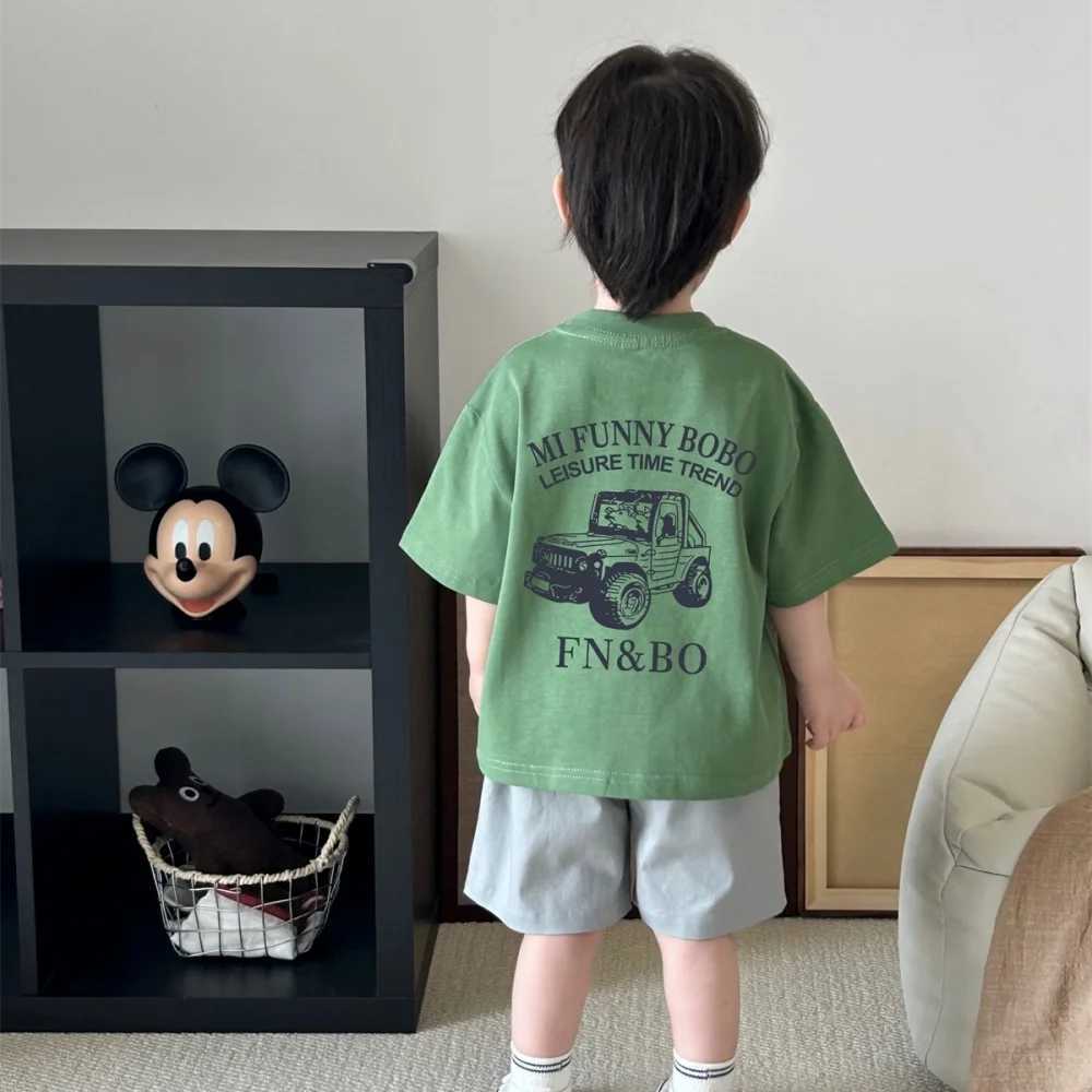 Korean pure cotton childrens short-sleeved T-shirt in summer new loose babys daily cute outfit fresh and cute T250603