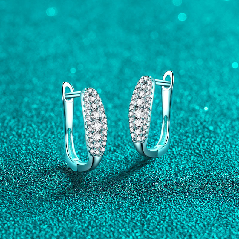S925 sterling silver hoop earrings with moissanite stones, elegant and minimalist design, perfect for daily wear or special occasions