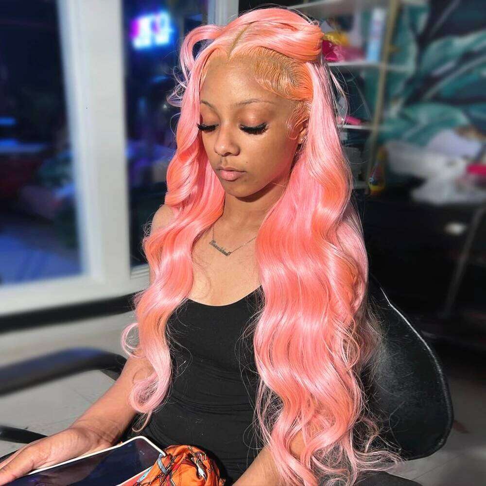 13x4 Body Wave Light Pink Front Human Hair Colored Wig Transparent 13x6 Hd Lace Frontal Wigs For Women 180 Density