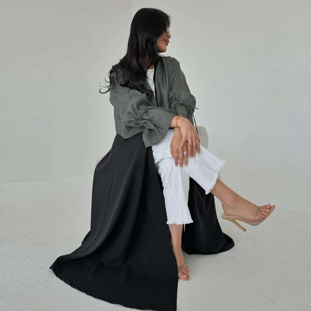 Mq1modest Muslim Patchwork Fashion Cuff Drawstring Abaya Dubai Turkey Robe B5