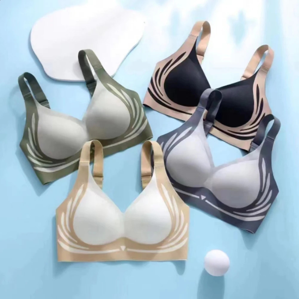 Seamless Ladies Underwear V-neck No Steel Ring Small Chest Gathered Adjustable Comfortable Thin Top Bra Breathable Gathered 250530