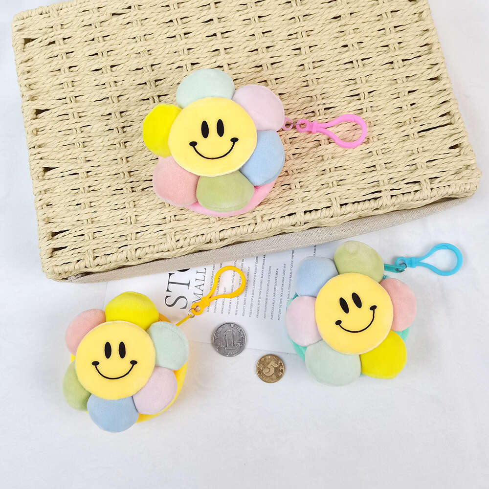 Cartoon Sunflower Smiley Face Coin Purse Pendant Keychain Mini Earphone Bag Small Gift