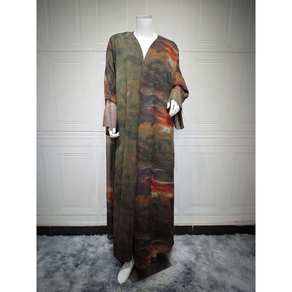Mq163modest Coat Chiffon Print Fashion Long Robe Outerwear Dress Muslim Dubai Abaya B5
