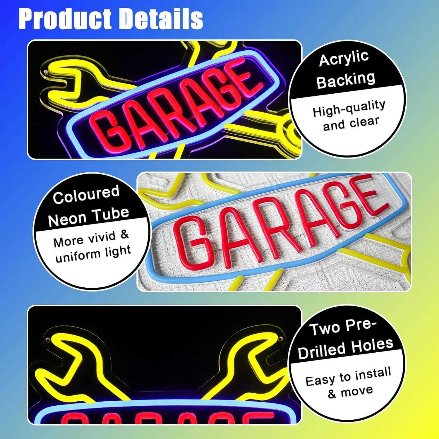 Garage Neon Sign LED Neon Light Sign USB Powered for Wall Decor Game Room Man Cave Club Bar Birthday Halloween Party Decor Gifts XJ250602