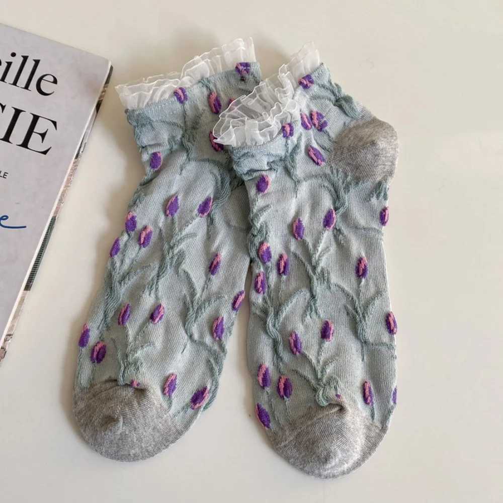 5 Pair Sweet Cute 3D Stereoscopic Flower Womens Socks Set Fashion Lace Edge Short Socks Spring Summer New Woman StreetwearT250602