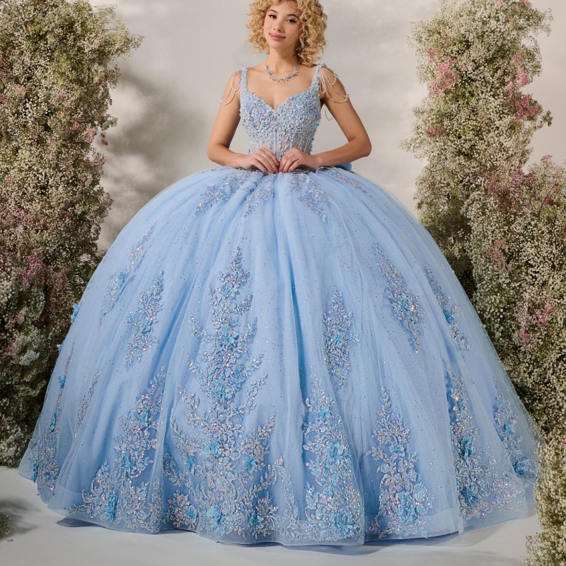 Sky Blue Quinceanera Dresses Ball Gown Off The Shoulder Applique Flower Beads Bow Tull Party Birthday Sweet 16 Dress Vestidos 15 Anos