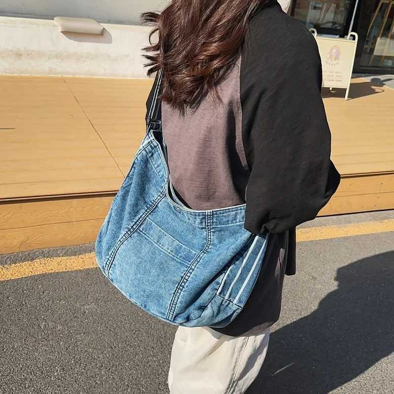 Retro Thread Design Women Denim Shoulder Bags Fashion Large Capacity Ladies Crossbody Bag Casual Portable Female Handbags Tote W250602