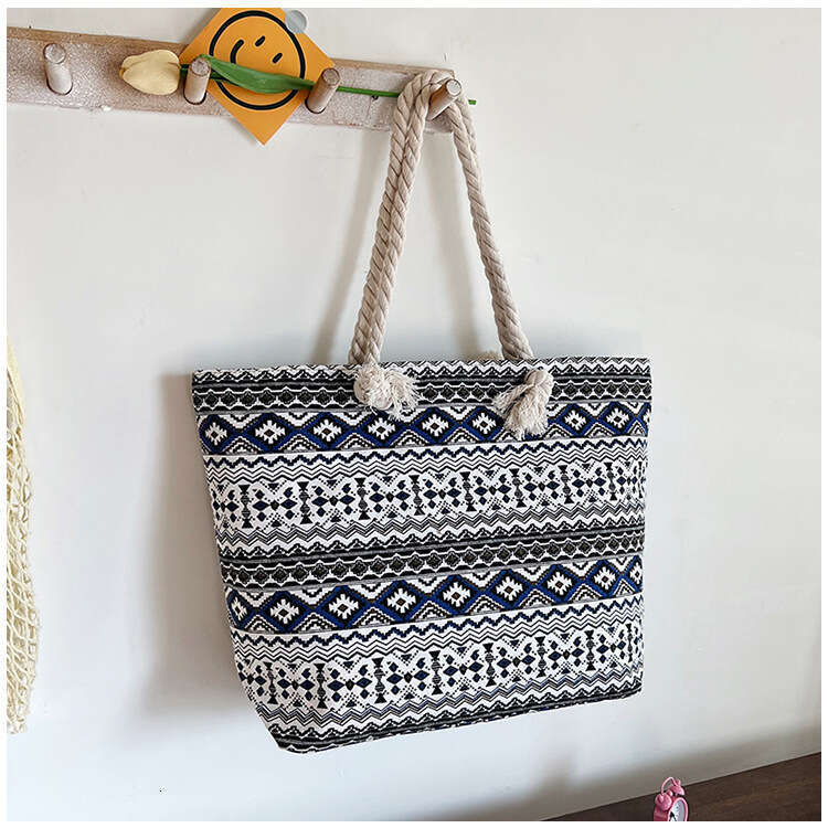 New Ethnic Style Canvas Single Shoulder Handbag Student Tutoring Casual Simple Large Women Hemp Rope Tote Bag