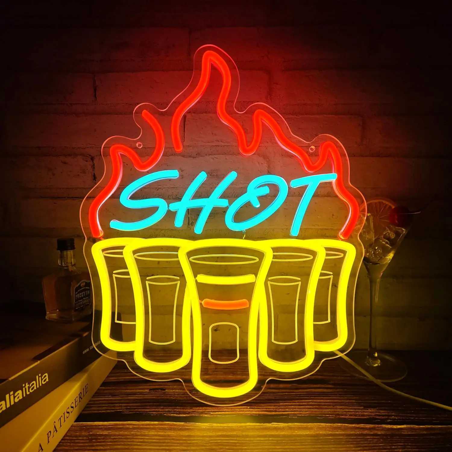 Shot Neon Sign for Wall Decor USB Dimmable LED Neon Lights for Home Bar Pub Club Bistro Man Cave Restaurant Party Decor Gift XJ250602