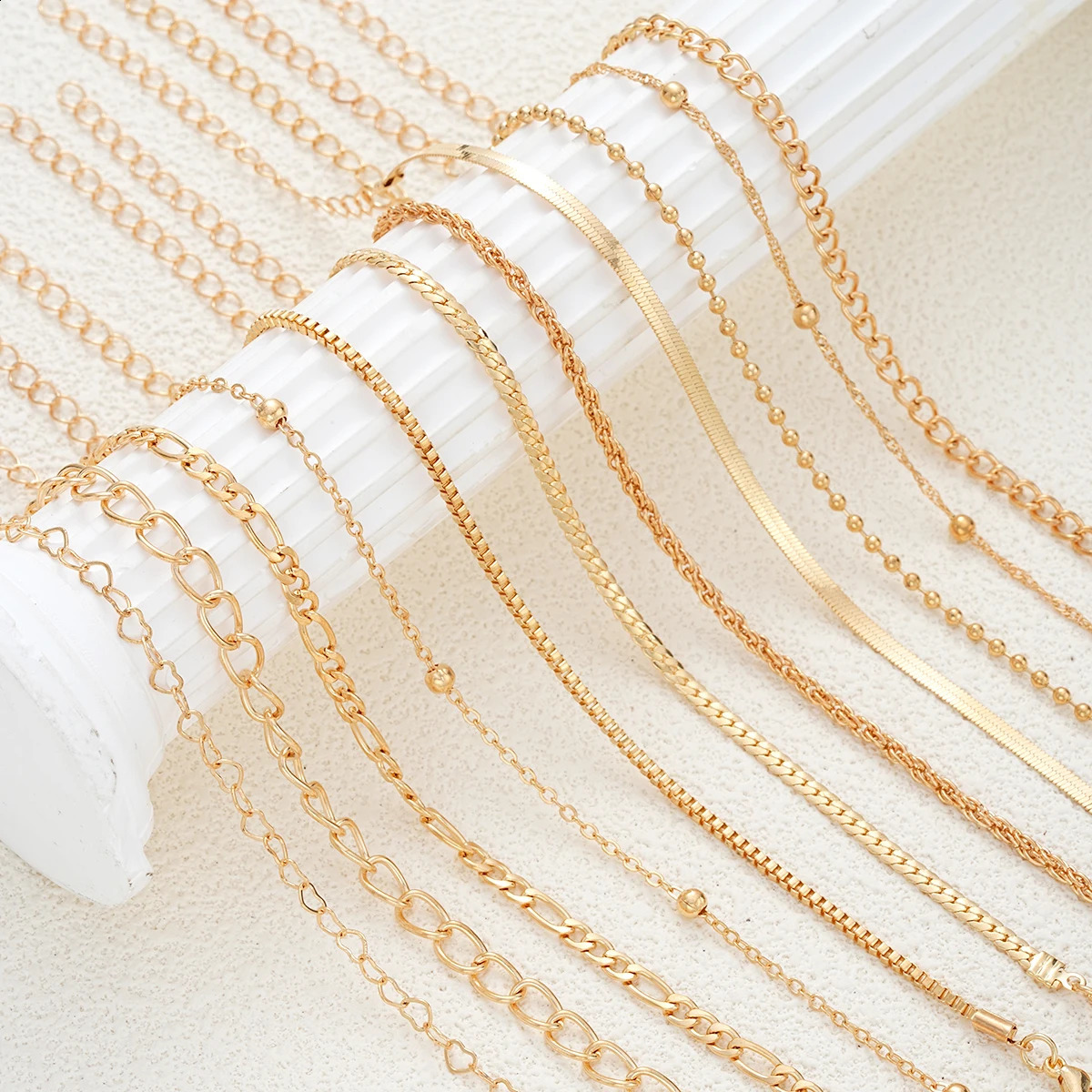11 Pcs Simple Punk Gold Color Bracelet Set Heart Twist Cuban Chain Bracelet for Women Trendy Jewelry Gift Wholesale Drop 250528