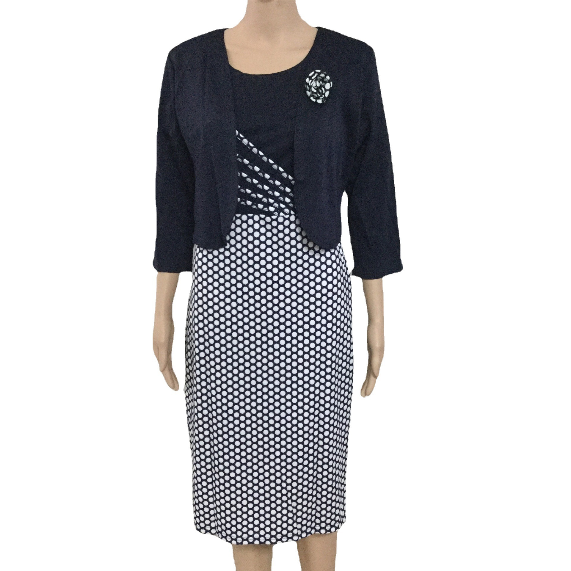 women's wear Women's Round Neck Plaid OL Style Patchwork Commuter Dress + Small Jacket Two-Piece Set