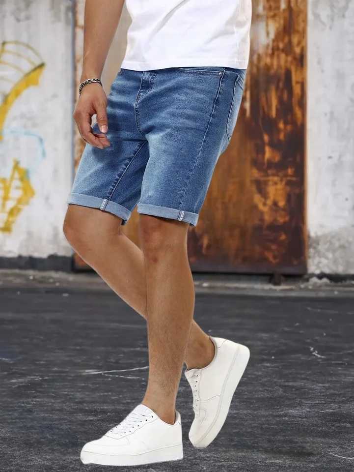1PC Mens Popular American Street Denim Shorts High-end Simple Design Denim Casual Suitable for Daily Wear Denim Shorts T250603