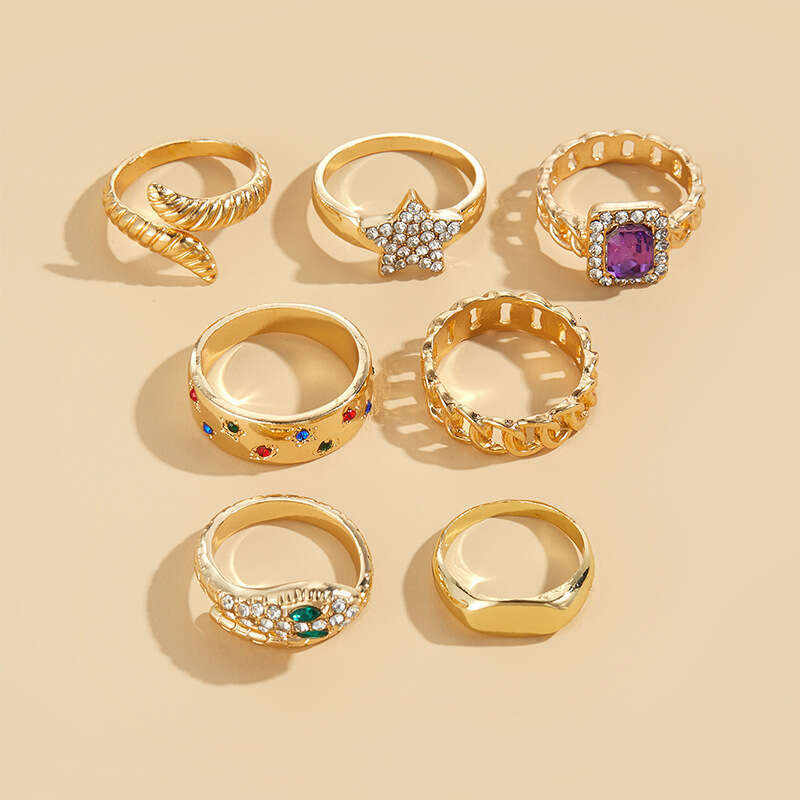 Light Luxury 7-Piece Set Star Niche Style Layered Wear Alloy Open Ring for Women
