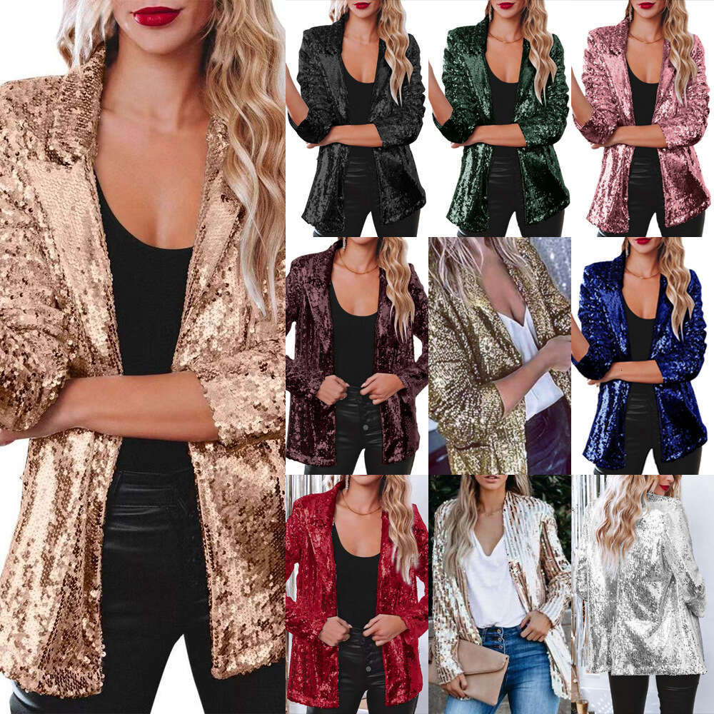 Women's Casual Sequin Top Multi-Color Long Sleeve Elegant Blazer Ins B5