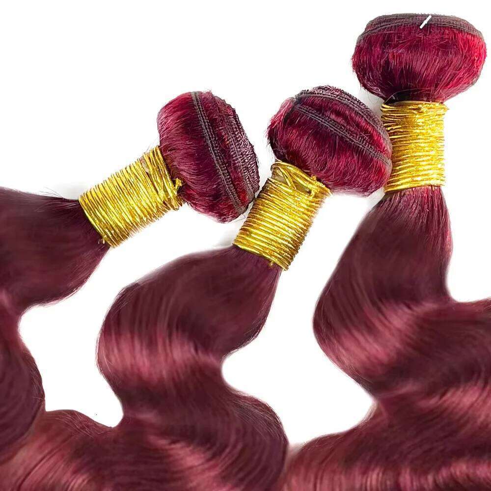 40 Inch 99J Body Wave 100% Unprocessed Human Hair Virgin Brazilian 3/4/5 Double Weft Extension Wine Red Bundles