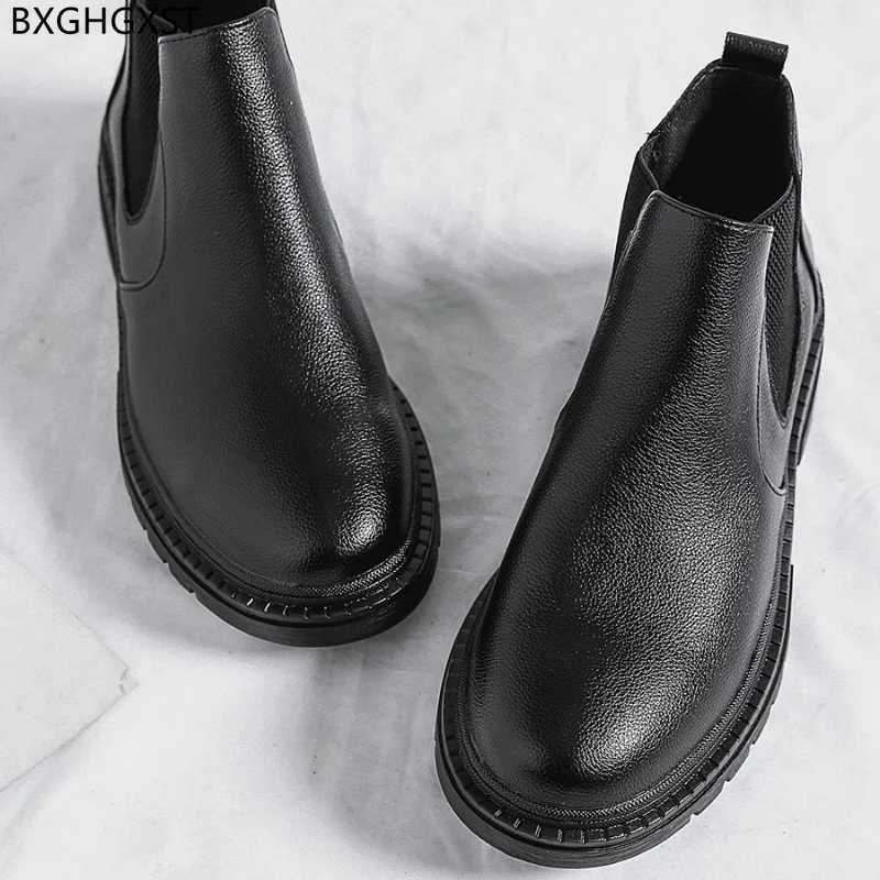 Black Ankle Boots for Men Male Platform Shoes Men Chelsea Boots Men Leather Boots Man Luxury Designer Shoes for Man 2025 Zapatos XJ250602