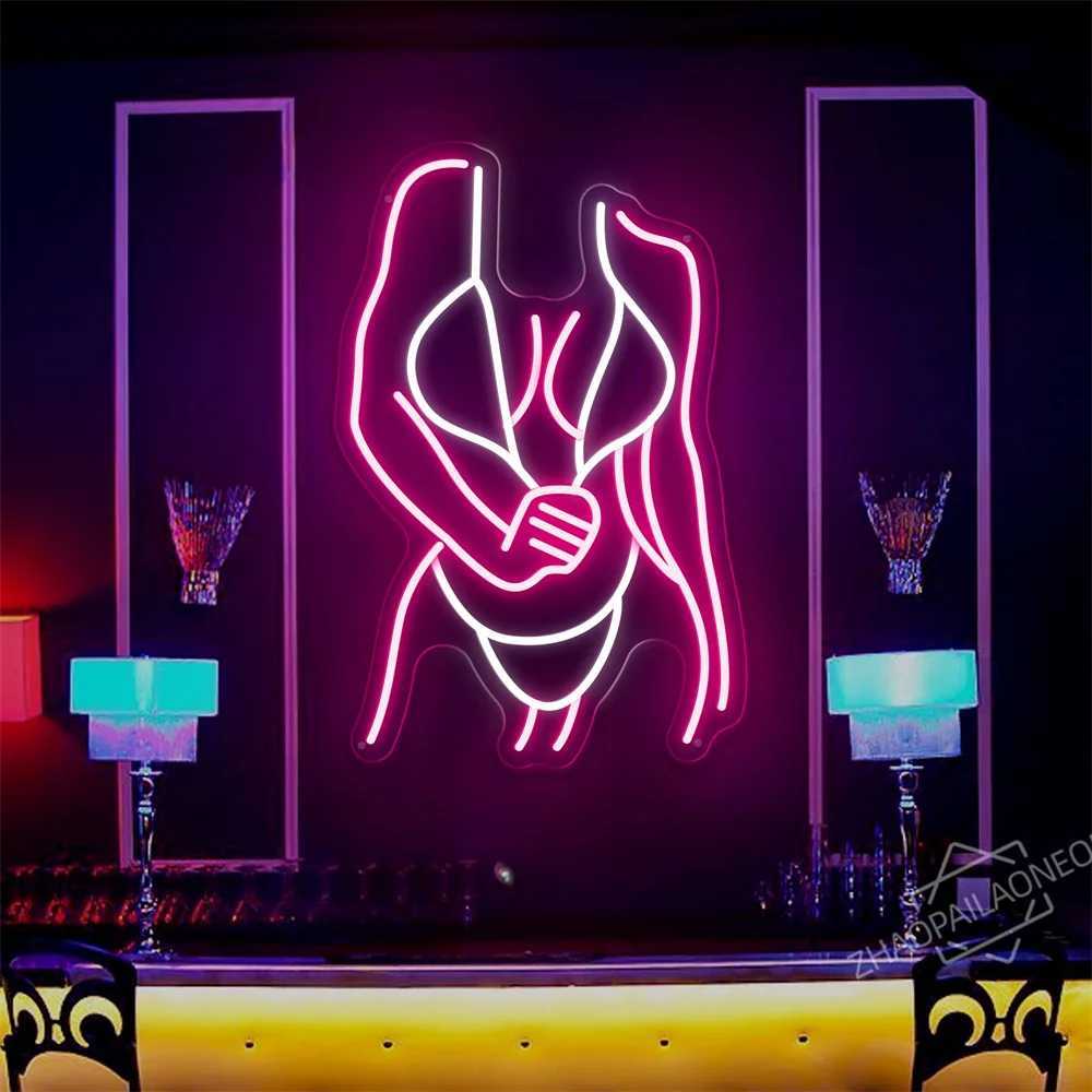 Girl Women Body Pink LED Neon Light Sign for Wall Decor USB Powered for Bedroom Living Bar Club Decorations Game Room Party Gift XJ250602